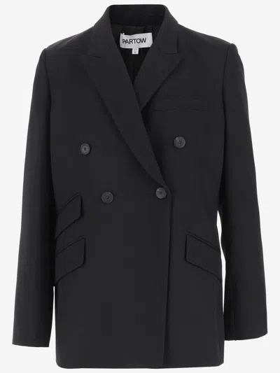 Partow Steph Double Breasted Virgin Wool Blazer In Black