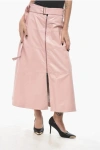 Partow Flared Leather Midi Skirt In Pink
