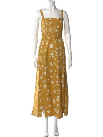 Pre-owned Partow Floral Print Long Dress In Yellow
