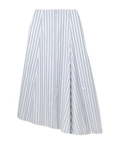 Partow Ivy Asymmetric Striped Cotton-twill Midi Skirt In Blue