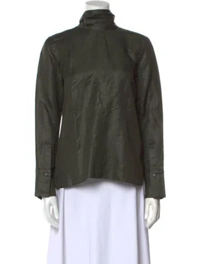 Pre-owned Partow Linen Mock Neck Blouse W/ Tags In Green
