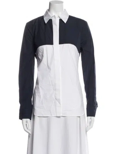 Pre-owned Partow Long Sleeve Button-up Top In Blue