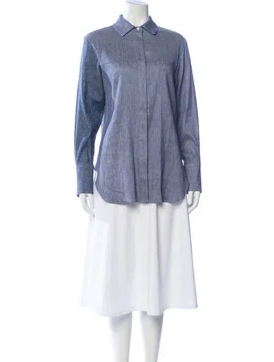 Pre-owned Partow Long Sleeve Button-up Top W/ Tags In Blue