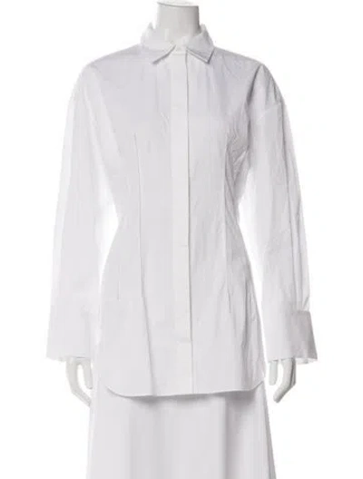 Pre-owned Partow Long Sleeve Button-up Top In White