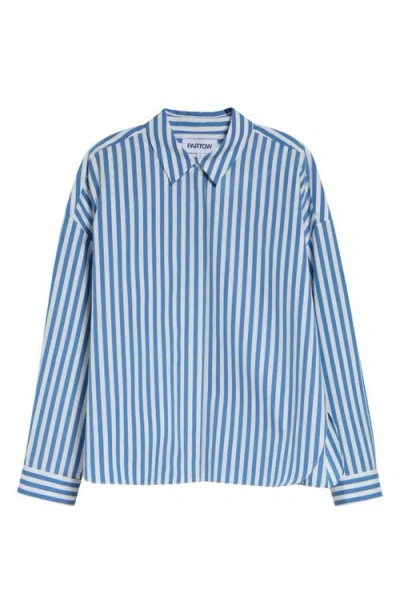 Partow Loren Stripe Cotton Button-up Shirt In Blue