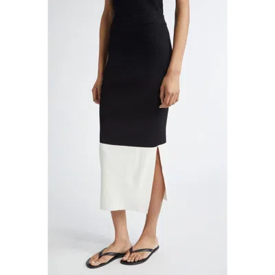 Partow Morgan Two-tone Rib Midi Skirt In Domino