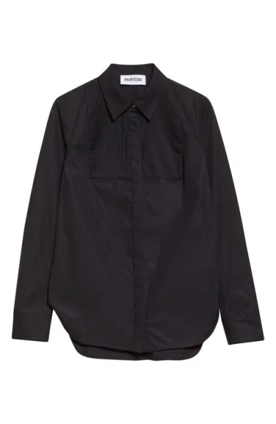 Partow Natalia Pintuck Cotton Poplin Button-up Shirt In Black