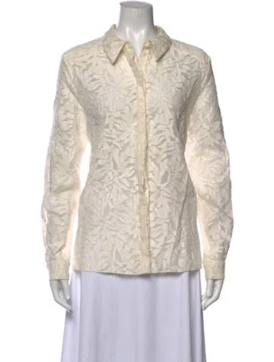 Pre-owned Partow Patterned Long Sleeve Button-up Top In White