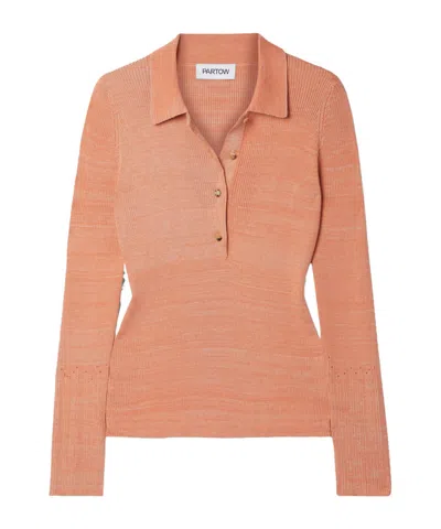 Partow Ribbed Silk And Cotton-blend Polo Sweater In Pink