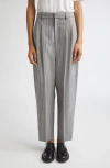 Partow Rosen Pleated Textured Stripe Virgin Wool Pants In Gray