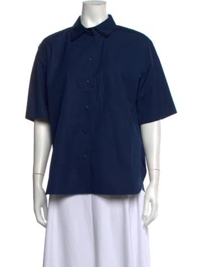 Pre-owned Partow Short Sleeve Button-up Top In Blue