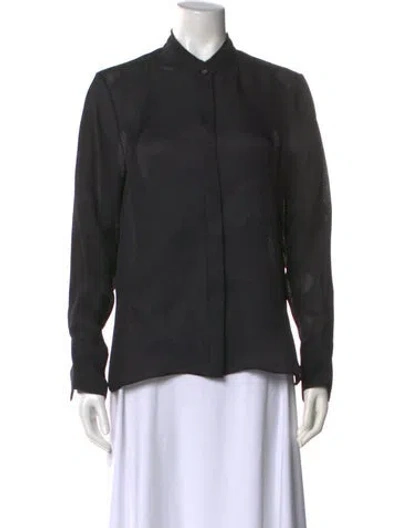 Pre-owned Partow Silk Long Sleeve Button-up Top In Black