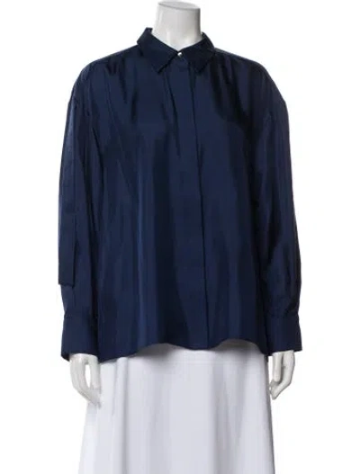 Pre-owned Partow Silk Long Sleeve Button-up Top W/ Tags In Blue
