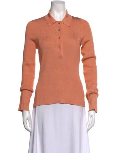 Pre-owned Partow Silk Long Sleeve Polo In Pink