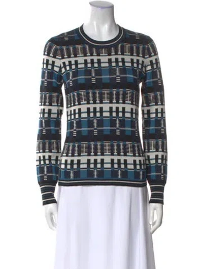 Pre-owned Partow Silk Plaid Print Sweater In Blue