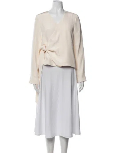 Pre-owned Partow Silk V-neck Blouse In Neutrals