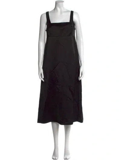 Pre-owned Partow Square Neckline Midi Length Dress In Black