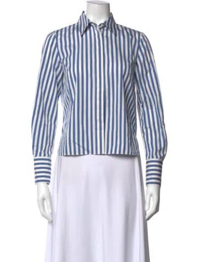 Pre-owned Partow Striped Long Sleeve Button-up Top In Blue