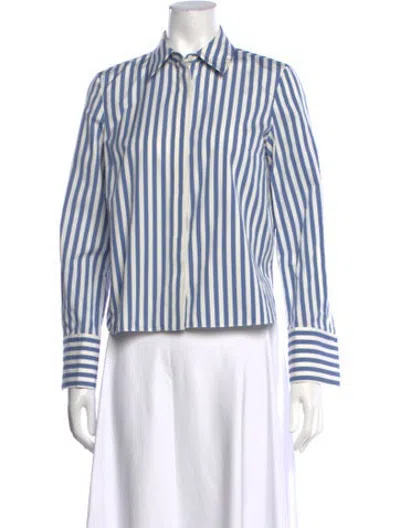 Pre-owned Partow Striped Long Sleeve Button-up Top In Blue