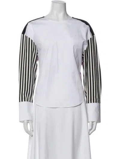 Pre-owned Partow Striped Long Sleeve Top In White