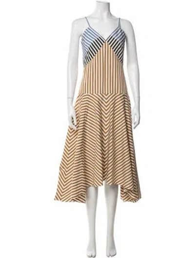 Pre-owned Partow Striped Midi Length Dress In Neutrals
