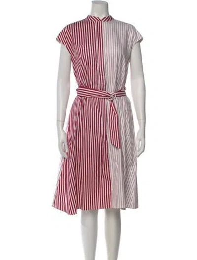 Pre-owned Partow Striped Midi Length Dress In Red