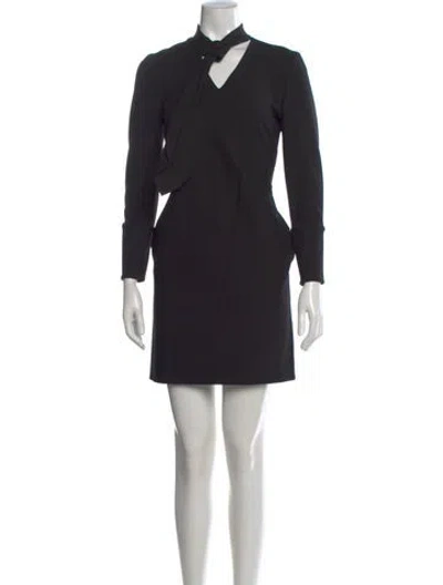 Pre-owned Partow Tie Neck Mini Dress In Black