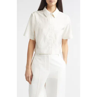 Partow Tilden Crop Short Sleeve Button-up Shirt In White