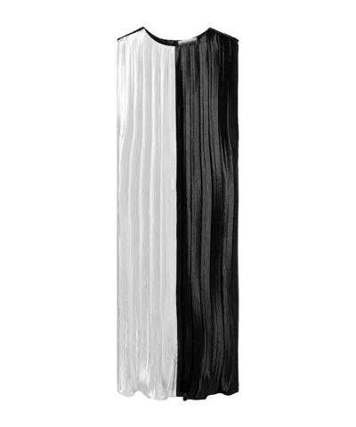 Partow Two-tone Pleated Hammered Satin Midi Dress In White