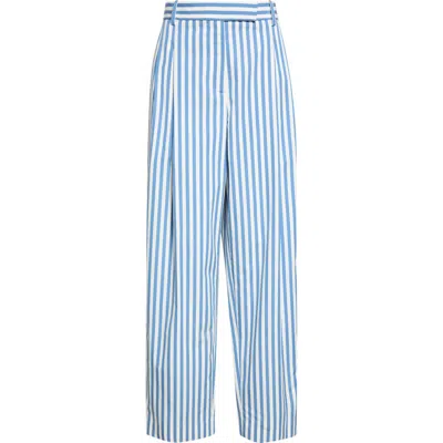 Partow Varick Stripe Cotton Straight Leg Pants In Blue