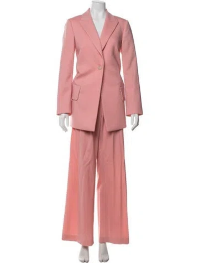 Pre-owned Partow Virgin Wool Pleated Accents Pantsuit In Pink