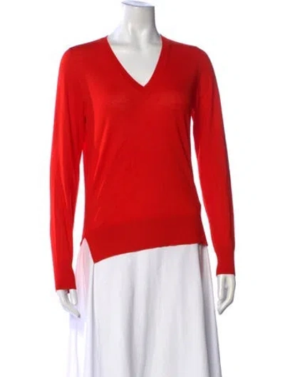 Pre-owned Partow Virgin Wool V-neck Sweater In Red
