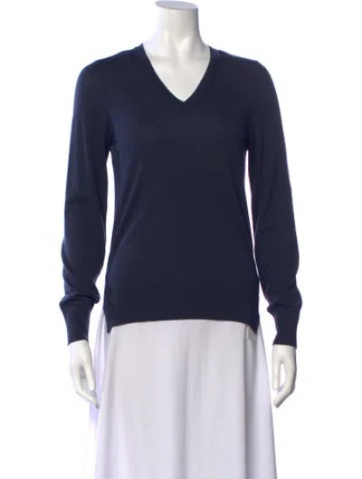 Pre-owned Partow Virgin Wool V-neck Top In Blue