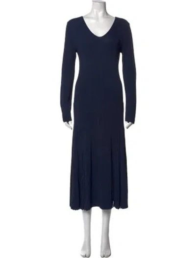 Pre-owned Partow V-neck Long Dress In Blue