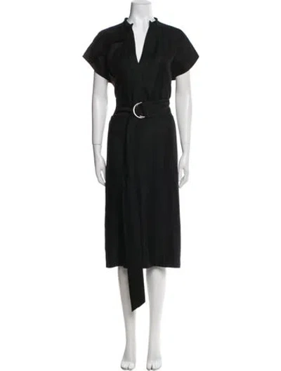 Pre-owned Partow V-neck Midi Length Dress In Black