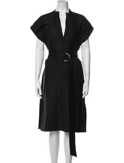 Pre-owned Partow V-neck Midi Length Dress In Black