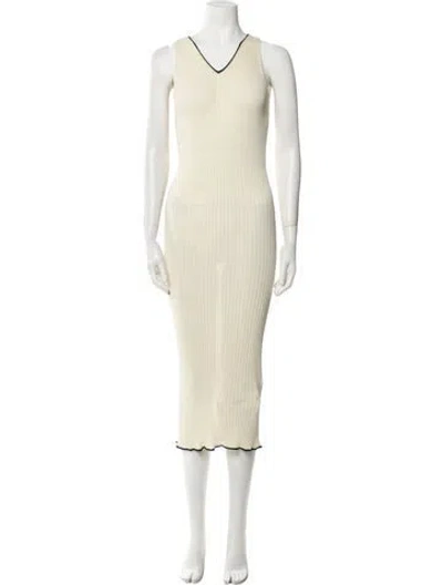 Pre-owned Partow V-neck Midi Length Dress In Neutral