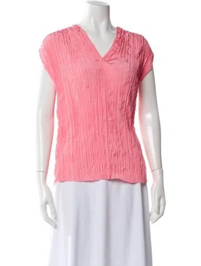 Pre-owned Partow V-neck Short Sleeve Top In Pink