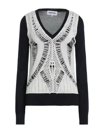 Partow Myla Layered Open-knit Cotton And Merino Wool And Silk-blend Sweater In Navy Ivory