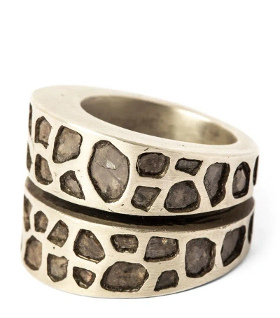 Parts Of Four Acid-treated Sterling Silver And Diamond Crevice Ring