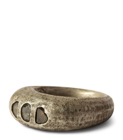 Parts Of Four Acid-treated Sterling Silver And Diamond Mountain Ring In Metallic