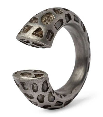 Parts Of Four Acid-treated Sterling Silver And Mega Pavé Diamond Druid Ring