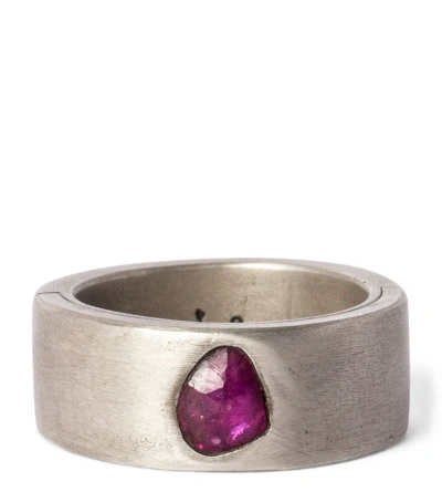 Parts Of Four Acid-treated Sterling Silver And Ruby Sistema Ring
