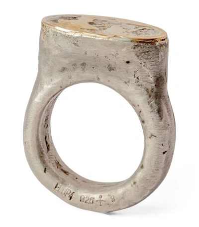 Parts Of Four Acid-treated Sterling Silver And Yellow Gold Roman Ring In Metallic