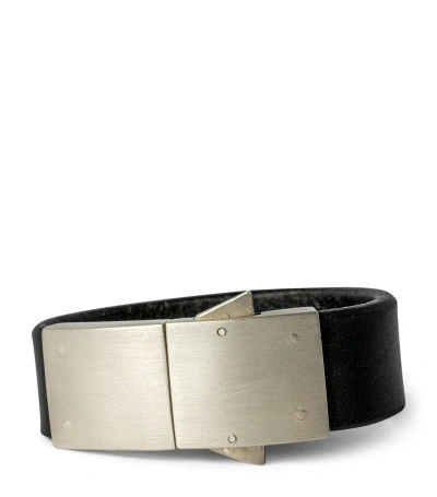Parts Of Four Acid-treated Sterling Silver-plated And Leather Box Lock V2 Bracelet In Black