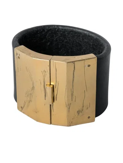 Parts Of Four Box Lock Leather Bracelet In Gold