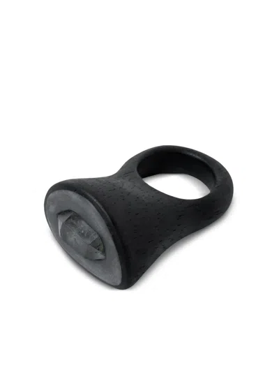Parts Of Four Giant Roman Wood Sterling Silver Crystal Ring In Black