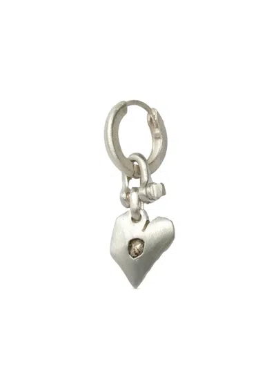 Parts Of Four Jazz's Solid Heart Sterling Silver And Diamond Drop Earring