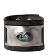 PARTS OF FOUR PARTS OF FOUR LEATHER, ACID TREATED SILVER-PLATED BRASS AND BLACK RAINBOW PEARL AMULET CUFF