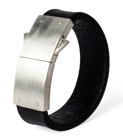 Parts Of Four Leather And Matte Sterling Silver Box Lock Bracelet In Black